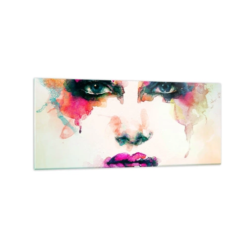 Schilderen op glas - Een portret geschilderd met een regenboog - 120x50 cm