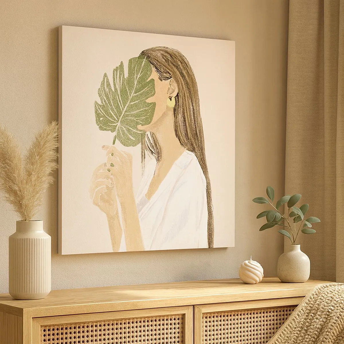 Schilderen op canvas - Mysterieus portret met een waaier - 30x30 cm