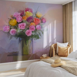 Fotobehang Premium Sand - Ingehouden schoonheid - Vaas met bloemen, Boeket bloemen, Deel - 100x70 cm