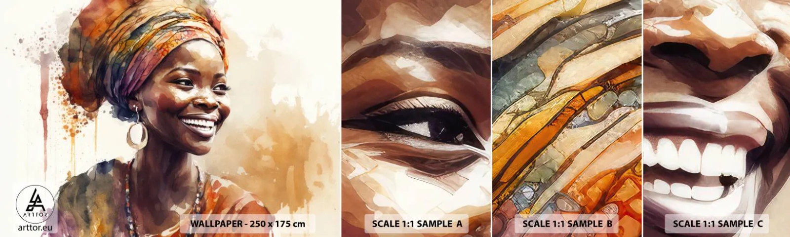 Fotobehang Monster Zelfklevend Deluxe Sticker - Afrikaanse koningin - Vrouw, Afro-Amerikaans, Portret - 100x30 cm
