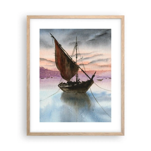 Een poster in een licht eiken lijst - Avond in de haven - 40x50 cm