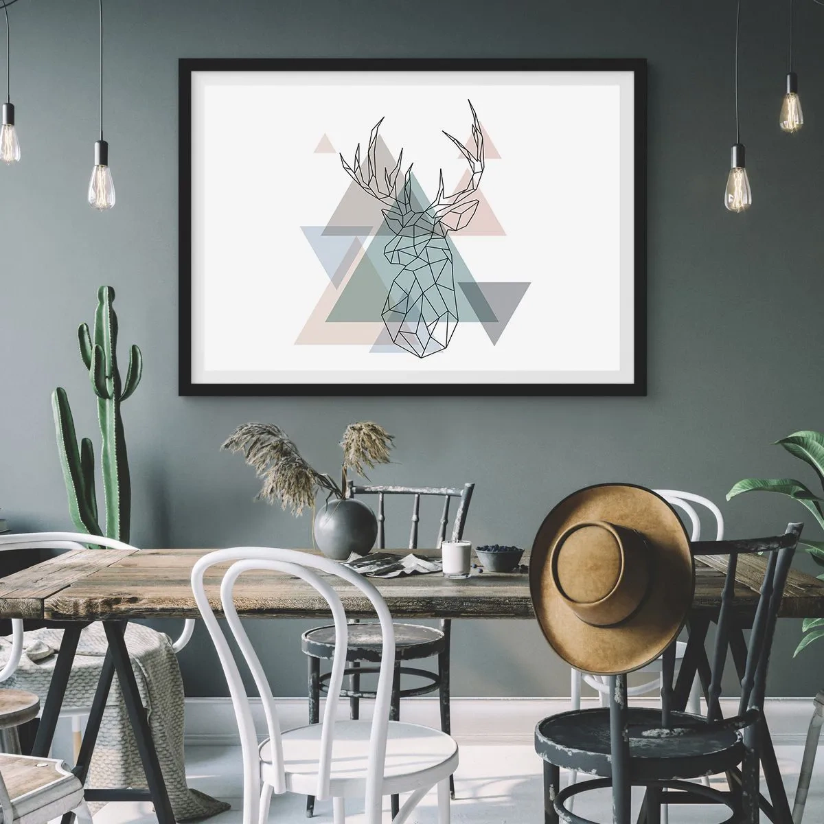 Poster in een zwarte lijst - In een geometrisch bos - 40x30 cm