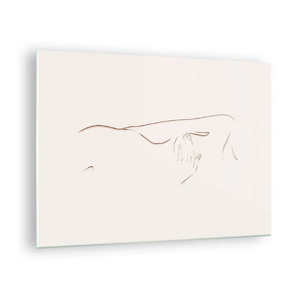 Schilderen op glas - Een abstracte lijn die de contouren van een lichaam weergeeft in een delicate, minimalistische stijl. - 70x50cm - De vorm van verlangen - Moderne wanddecoratie voor woonkamer en slaapkamer ARTTOR