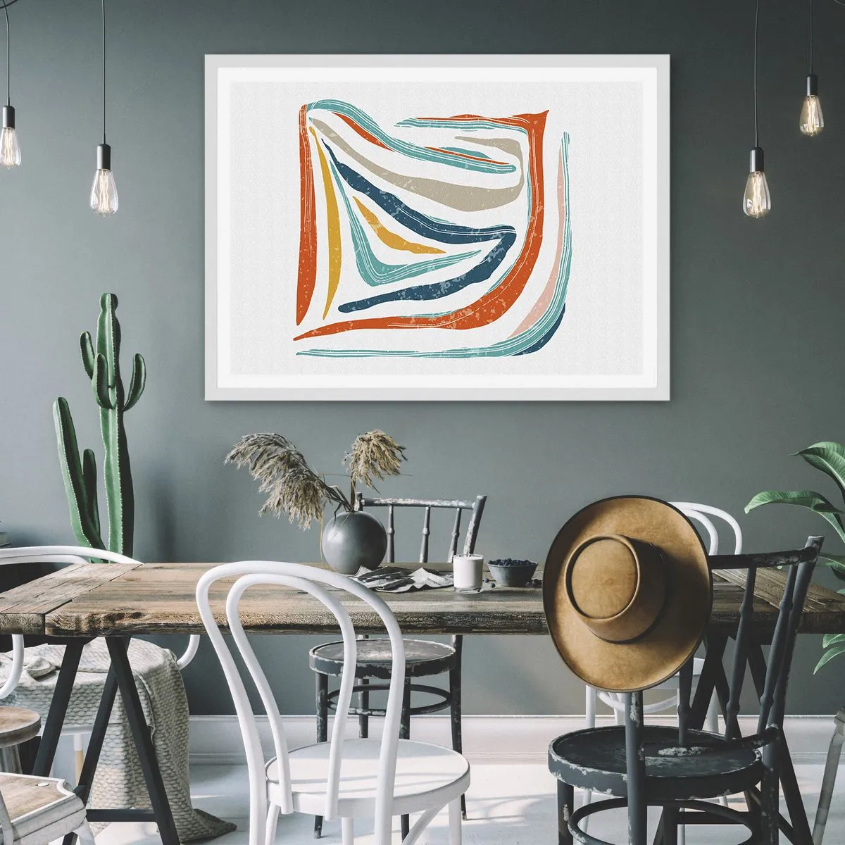 Poster in een witte lijst - Abstractie met een vriendelijke glimlach - 91x61 cm