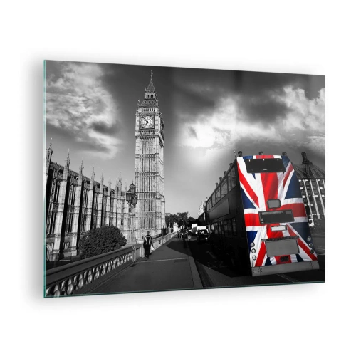 Schilderen op glas - Big Ben en een bus met een Britse vlag - 70x50cm - Trots en geweldig - Moderne wanddecoratie voor woonkamer en slaapkamer ARTTOR
