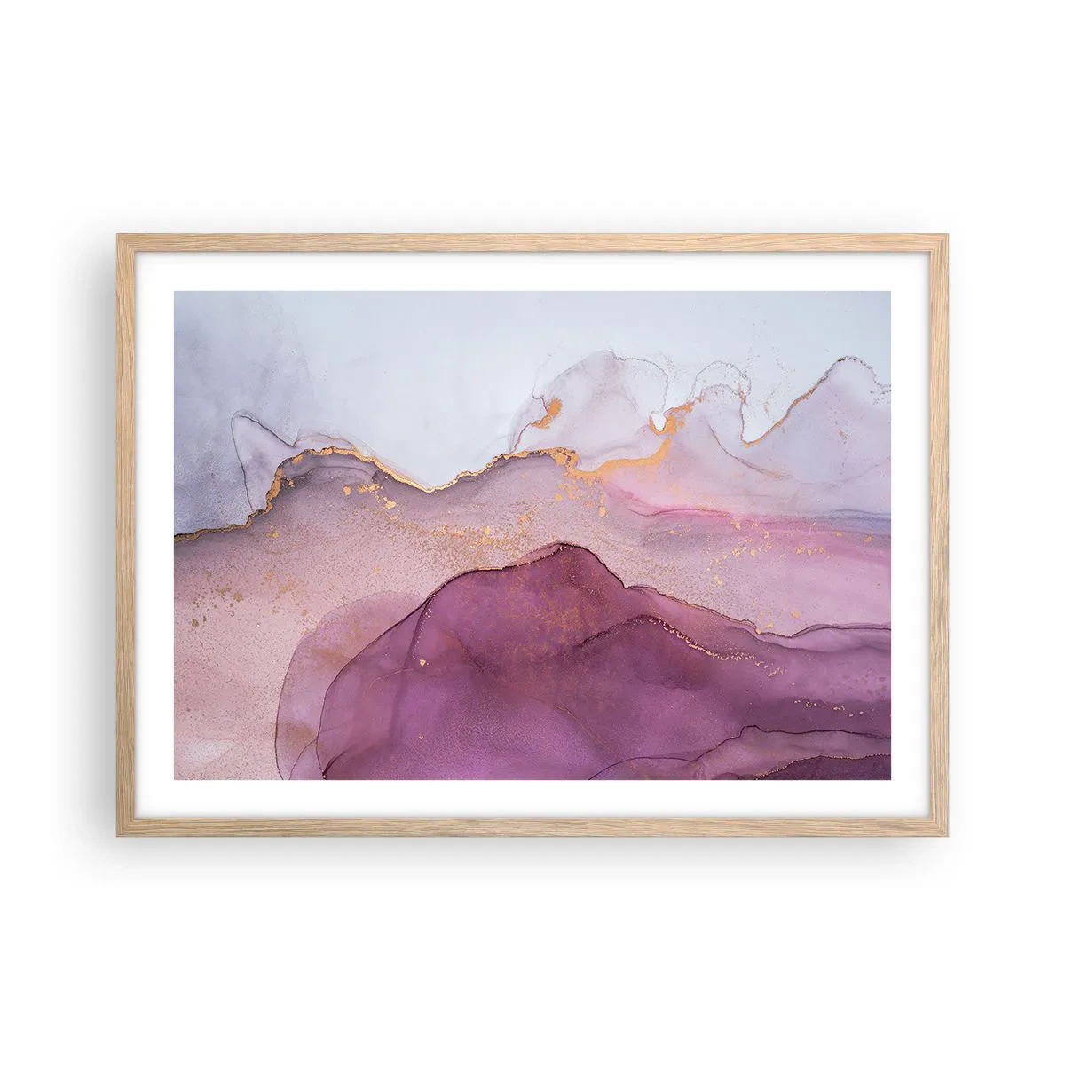 Een poster in een licht eiken lijst - Lila en paarse golven - 70x50 cm