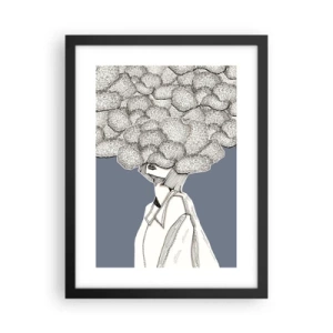 Poster in een zwarte lijst - Met hoofd in de wolken - 30x40 cm