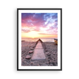 Poster in een zwarte lijst - Strandpad bij zonsondergang - 50x70cm - Een moment van diepe ervaring - Moderne wanddecoratie voor woonkamer en slaapkamer ARTTOR
