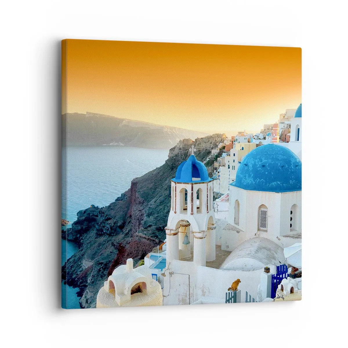 Schilderen op canvas - Santorini - genesteld tegen de rotsen - 30x30 cm