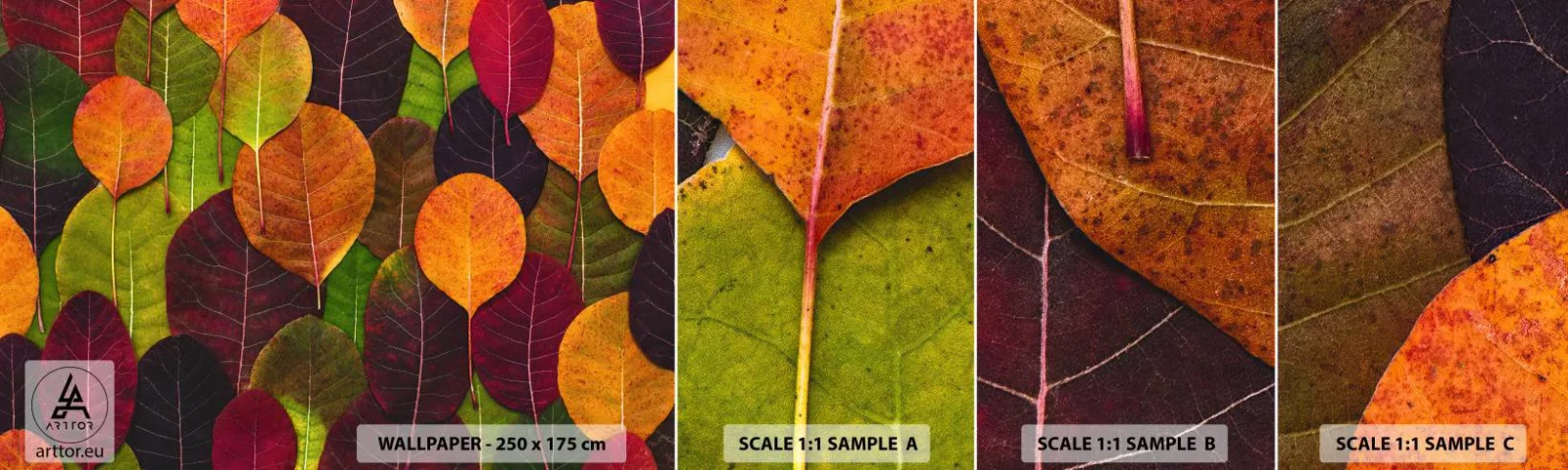 Fotobehang Monster Zelfklevend Deluxe Sticker - Herfst mozaïek - Grafisch, Kleurrijke bladeren, Deel - 100x30 cm