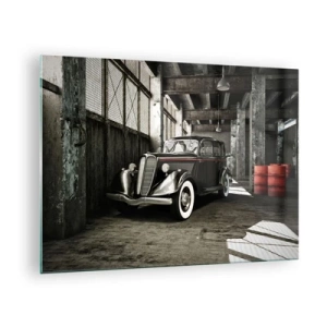 Schilderen op glas - Een oldtimer in een stijlvolle garage - 70x50cm - De eeuwige elegantie van de jaren 30 - Moderne wanddecoratie voor woonkamer en slaapkamer ARTTOR