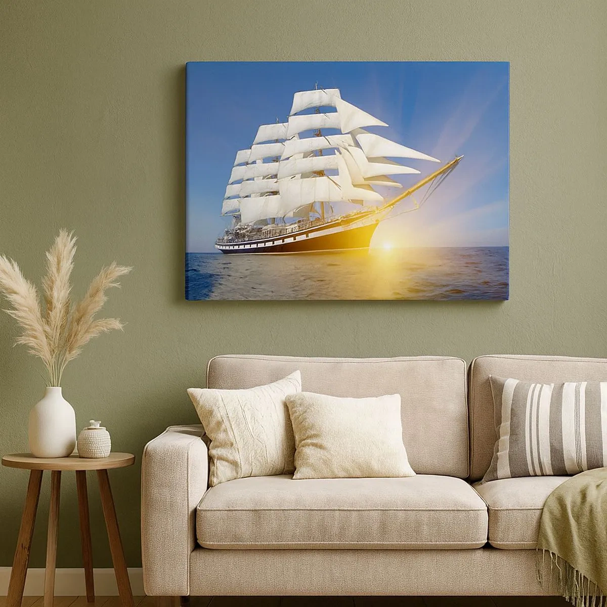 Schilderen op canvas - Een zeilschip op zee in het licht van de ondergaande zon - 70x50cm - Hun tijd gaat nooit voorbij - Moderne wanddecoratie voor woonkamer en slaapkamer ARTTOR