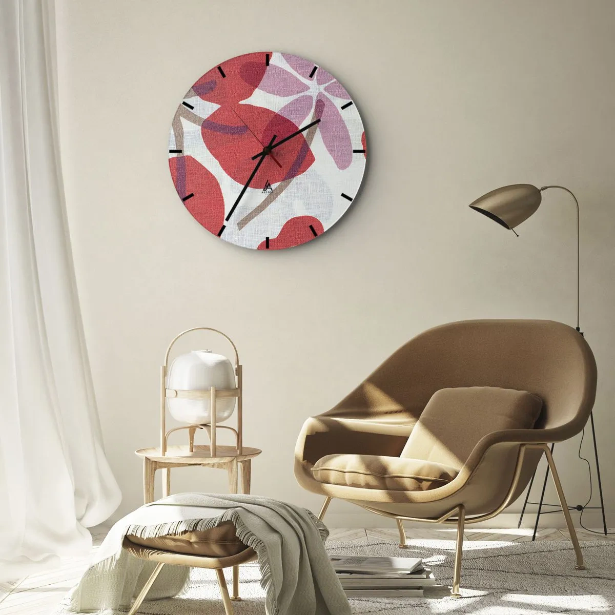 Wandklok - Klok - Bloemstuk in roze - 30x30 cm