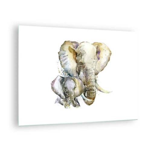 Schilderen op glas - Artistieke olifanten in aquarelstijl op een witte achtergrond - 70x50cm - Er gaat niets boven mama - Moderne wanddecoratie voor woonkamer en slaapkamer ARTTOR