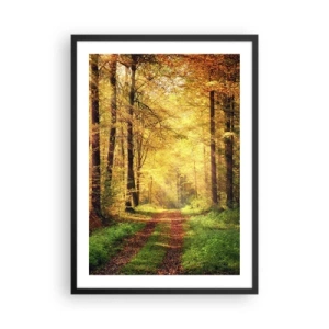 Poster in een zwarte lijst - Een bospad in het licht van de gouden herfstzon - 50x70cm - Bos-gouden stilte - Moderne wanddecoratie voor woonkamer en slaapkamer ARTTOR