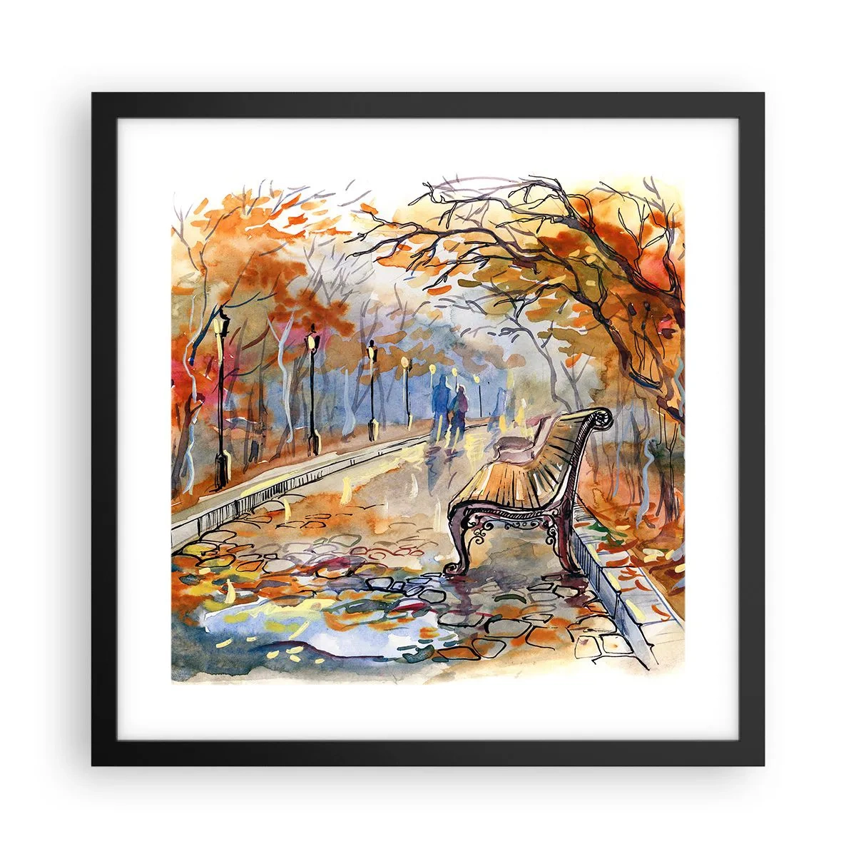 Poster in een zwarte lijst - Samen wandelen in de herfst - 40x40 cm