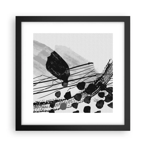 Poster in een zwarte lijst - Zwart-wit organische abstractie - 30x30 cm