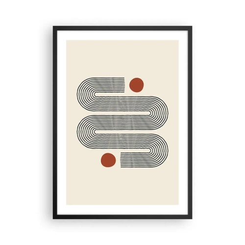 Poster in een zwarte lijst - Geometrisch patroon met lijnen en rode cirkels - 50x70cm - Van het begin tot het eind - Moderne wanddecoratie voor woonkamer en slaapkamer ARTTOR