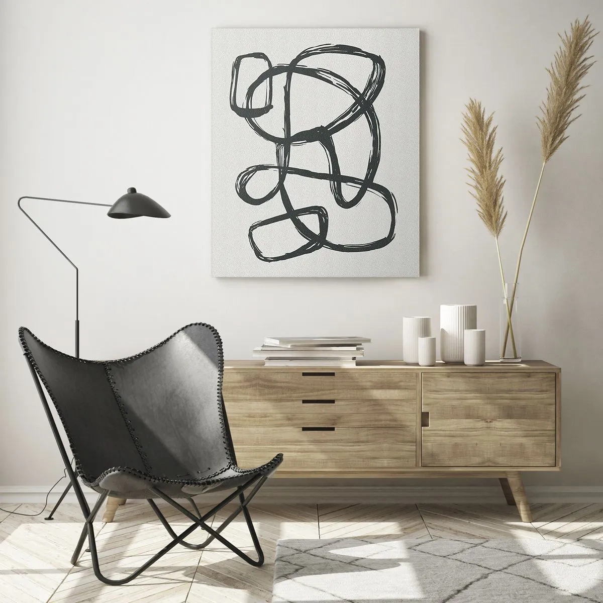 Schilderen op glas - Lusvormige abstractie - 70x100 cm