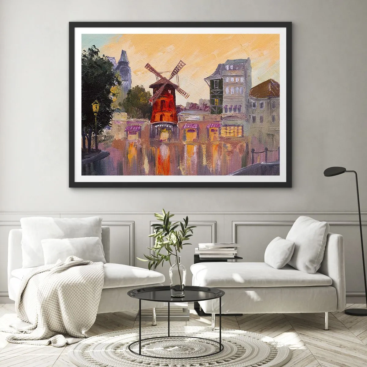 Poster in een zwarte lijst - Parijse iconen – Moulin Rouge - 100x70 cm