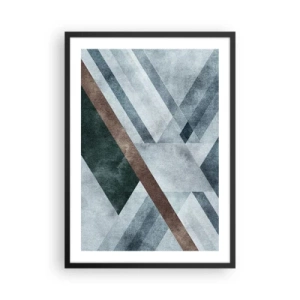 Poster in een zwarte lijst - Geometrische compositie in tinten blauw en bruin - 50x70cm - Verfijnde elegantie van geometrie - Moderne wanddecoratie voor woonkamer en slaapkamer ARTTOR