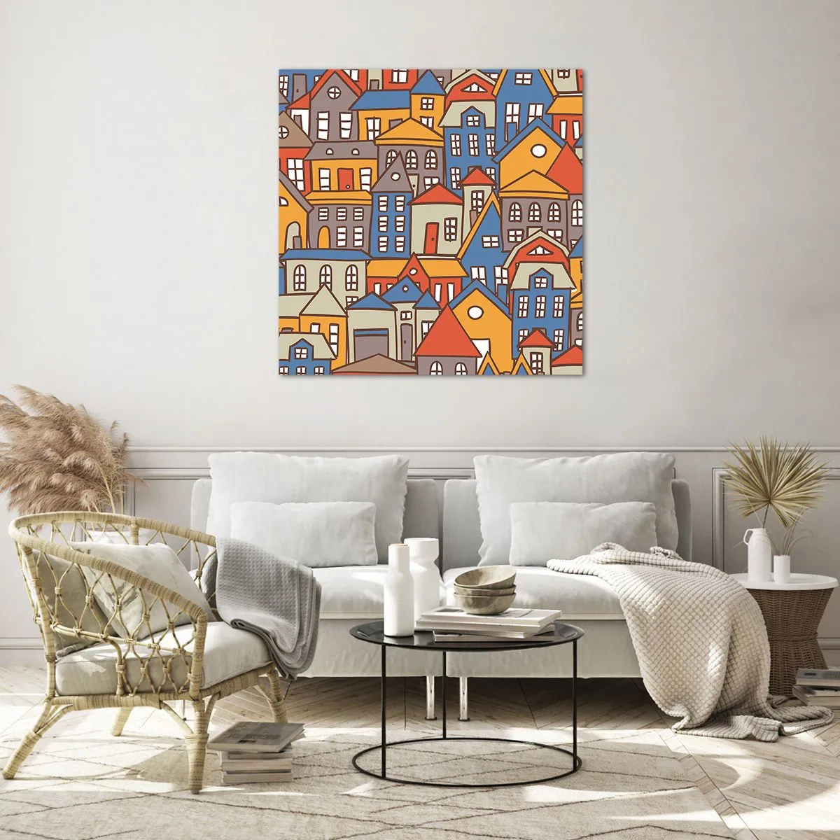 Schilderen op glas - Achter het huis is een huis - 40x40 cm