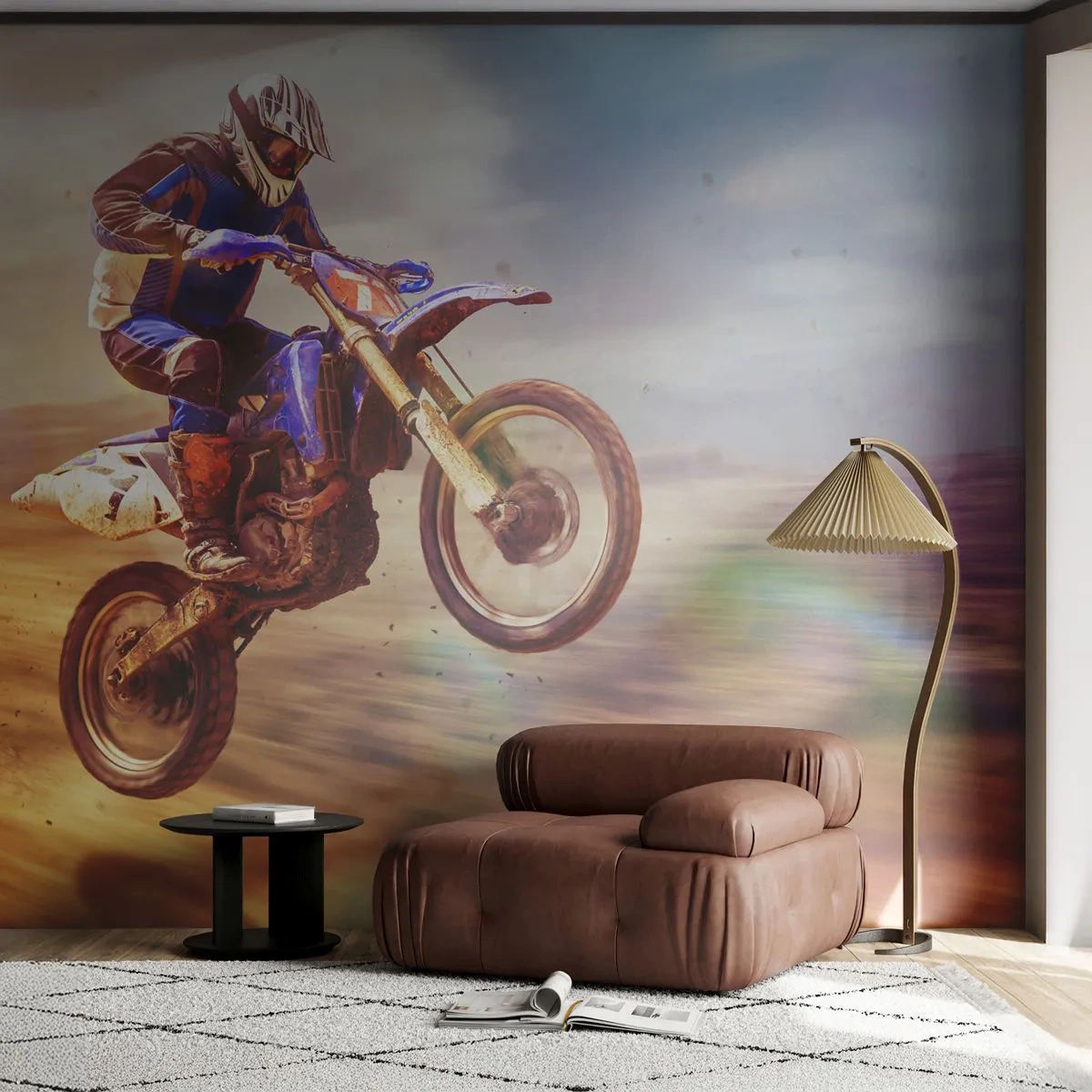 Zelfklevend Fotobehang Deluxe Sticker - Motor duizeligheid - Motorcross, Sport, Motorrijder - 250x175 cm