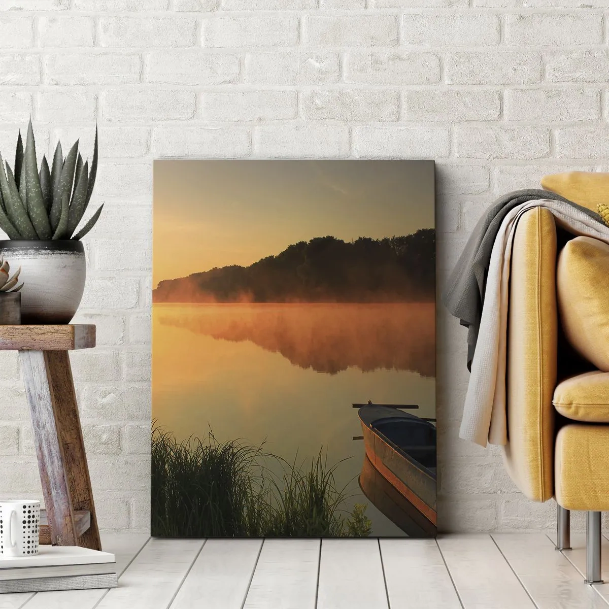 Schilderen op canvas - Zonsopgang boven het water als een spiegel - 45x80 cm