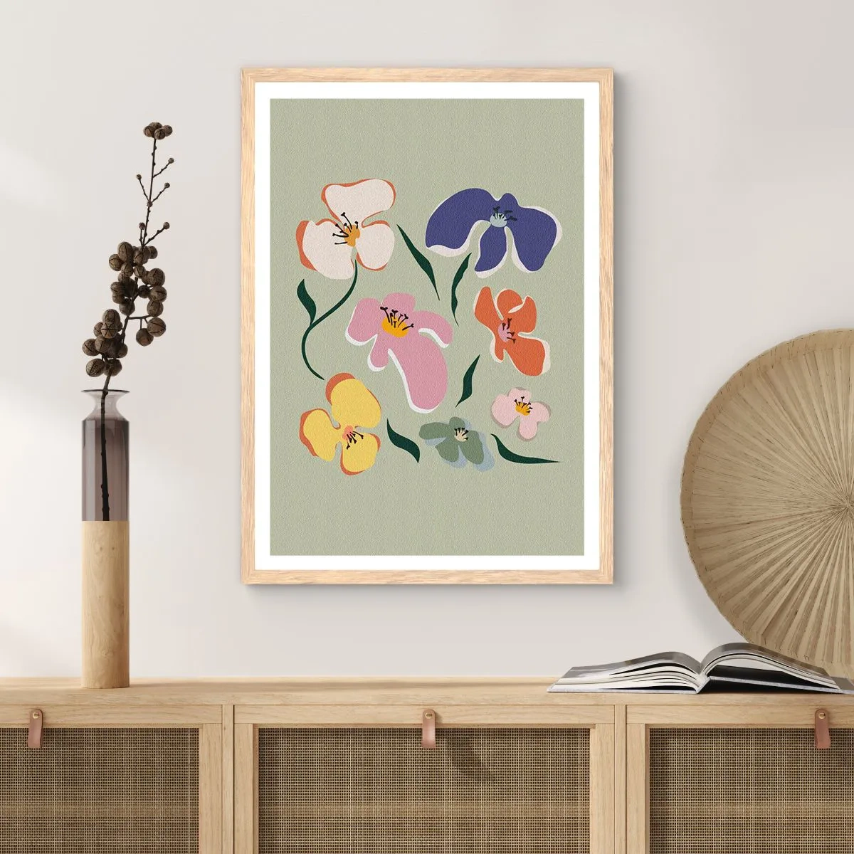 Een poster in een licht eiken lijst - Viooltjes welkom - 70x100 cm