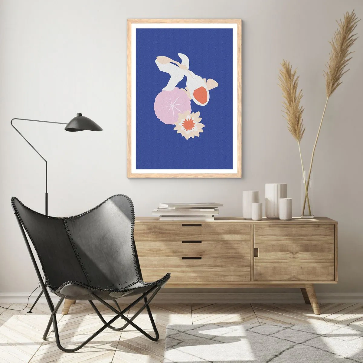 Een poster in een licht eiken lijst - Compositie van bloemen en knoppen - 61x91 cm