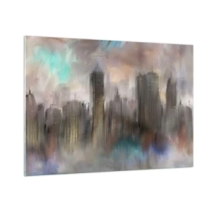 Schilderen op glas - Een compositie van staal, steen en mist - 100x70 cm