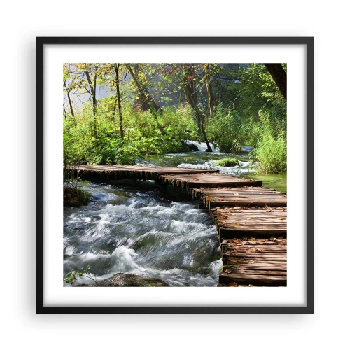 Poster in een zwarte lijst - Boven de schuimige waterval - 50x50 cm