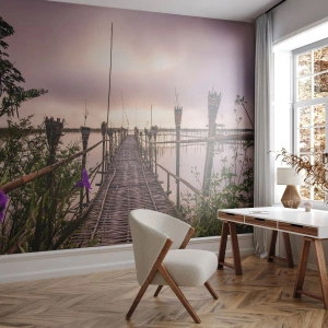 Fotobehang Premium Canvas - Rust en stilte van Azië - Landschap, Rivier, Bamboe - 250x175 cm