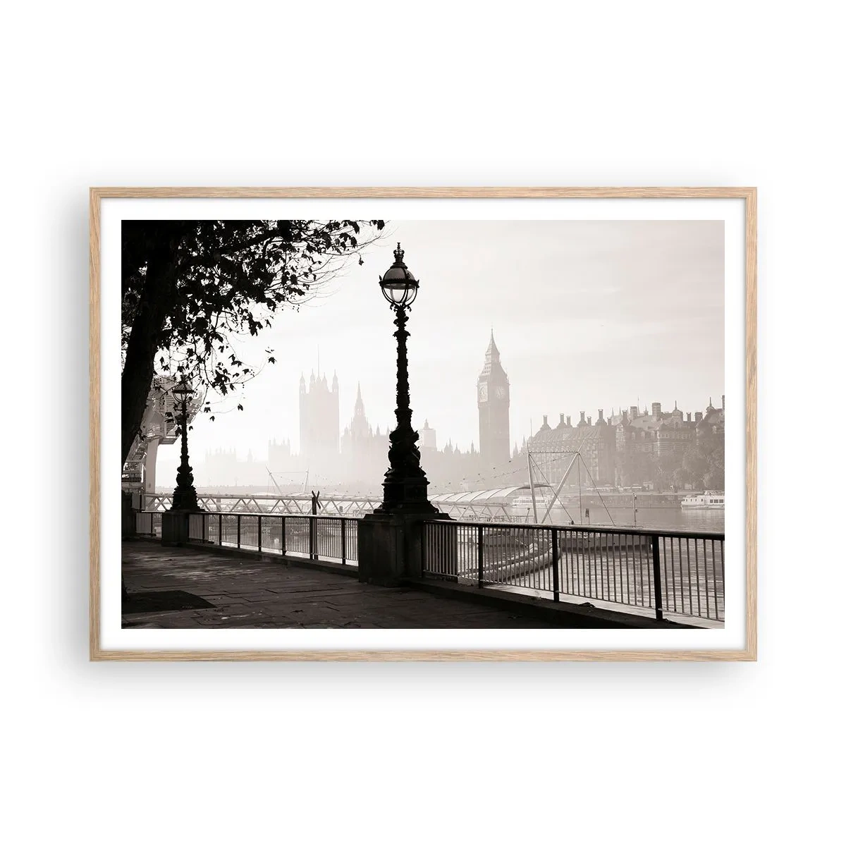 Een poster in een licht eiken lijst - Ochtend in Londen - 100x70 cm