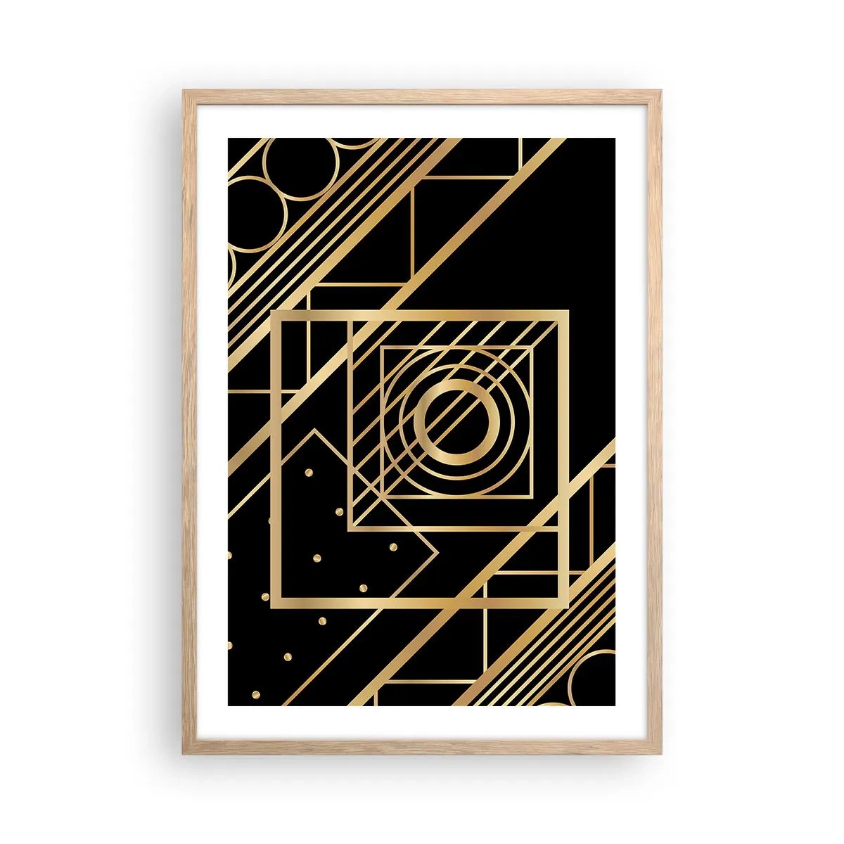 Een poster in een licht eiken lijst - Gouden geometrie - 50x70 cm