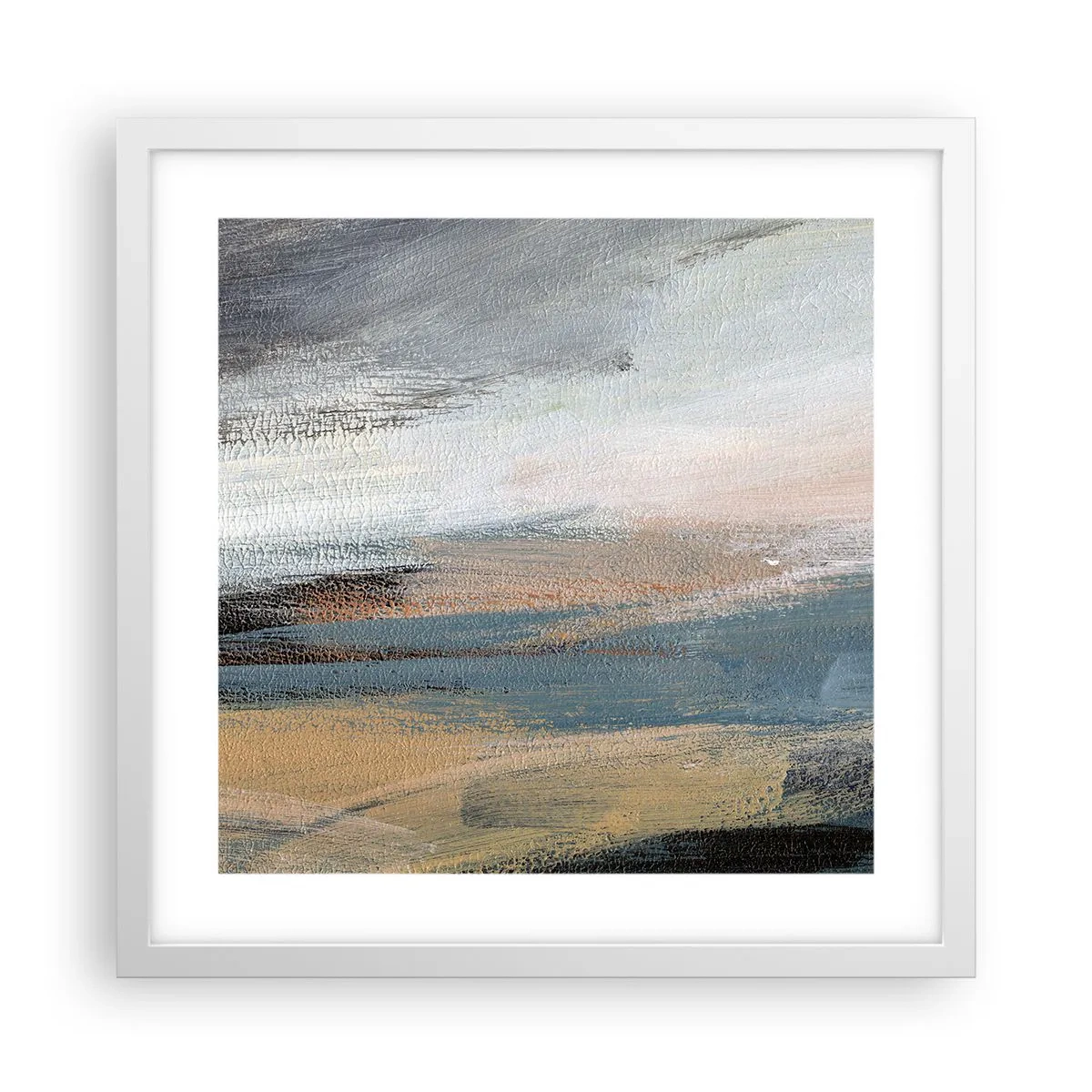 Poster in een witte lijst - Abstractie: noordelijk landschap - 40x40 cm