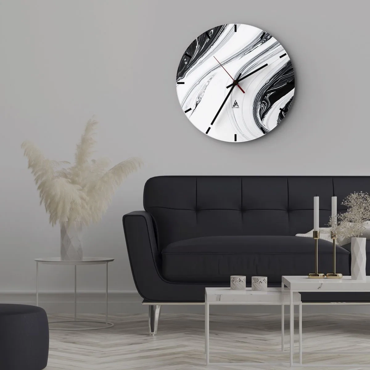Wandklok - Klok - Abstracte zwart-witte lijnen creëren een vloeiend, contrasterend patroon. - 30x30cm - Een combinatie van tegenstellingen - Moderne wanddecoratie voor woonkamer, keuken en slaapkamer ARTTOR