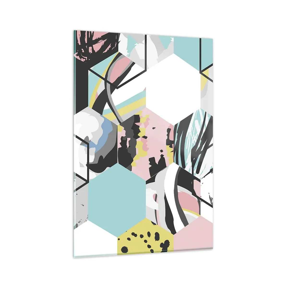 Schilderen op glas - Zeshoeken en kubussen in zes kleuren - 80x120 cm