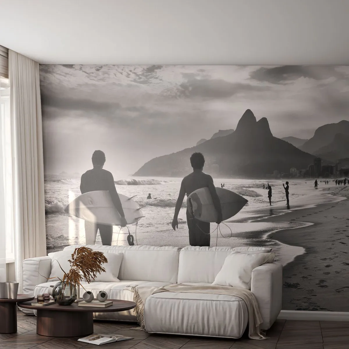 Fotobehang op maat Premium Sand - Enkele golf samba - Surfer, Brazilië, Zee