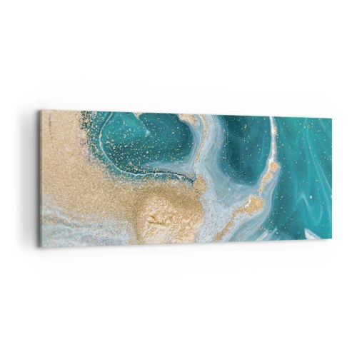 Schilderen op canvas - Een werveling van goud en turkoois - 100x40 cm