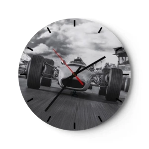 Wandklok - Klok - Een raceauto in beweging op een racebaan - 30x30cm - Er is kracht! - Moderne wanddecoratie voor woonkamer, keuken en slaapkamer ARTTOR