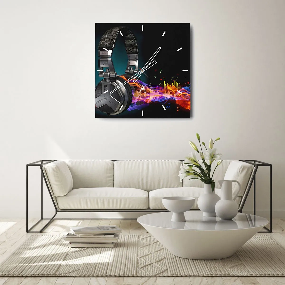 Wandklok - Klok - In vuur en vlam van muziek - 40x40 cm