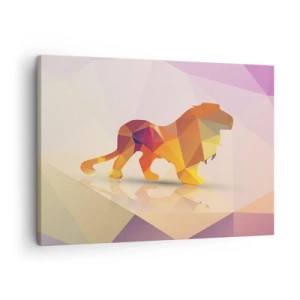 Schilderen op canvas - Geometrisch silhouet van een leeuw in tinten geel en oranje - 70x50cm - De diamanten koning - Moderne wanddecoratie voor woonkamer en slaapkamer ARTTOR