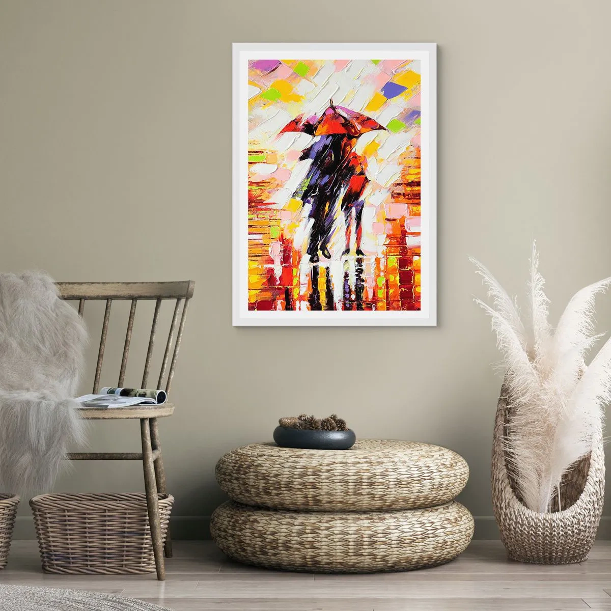 Poster in een witte lijst - Samen door de nacht en regen - 50x70 cm