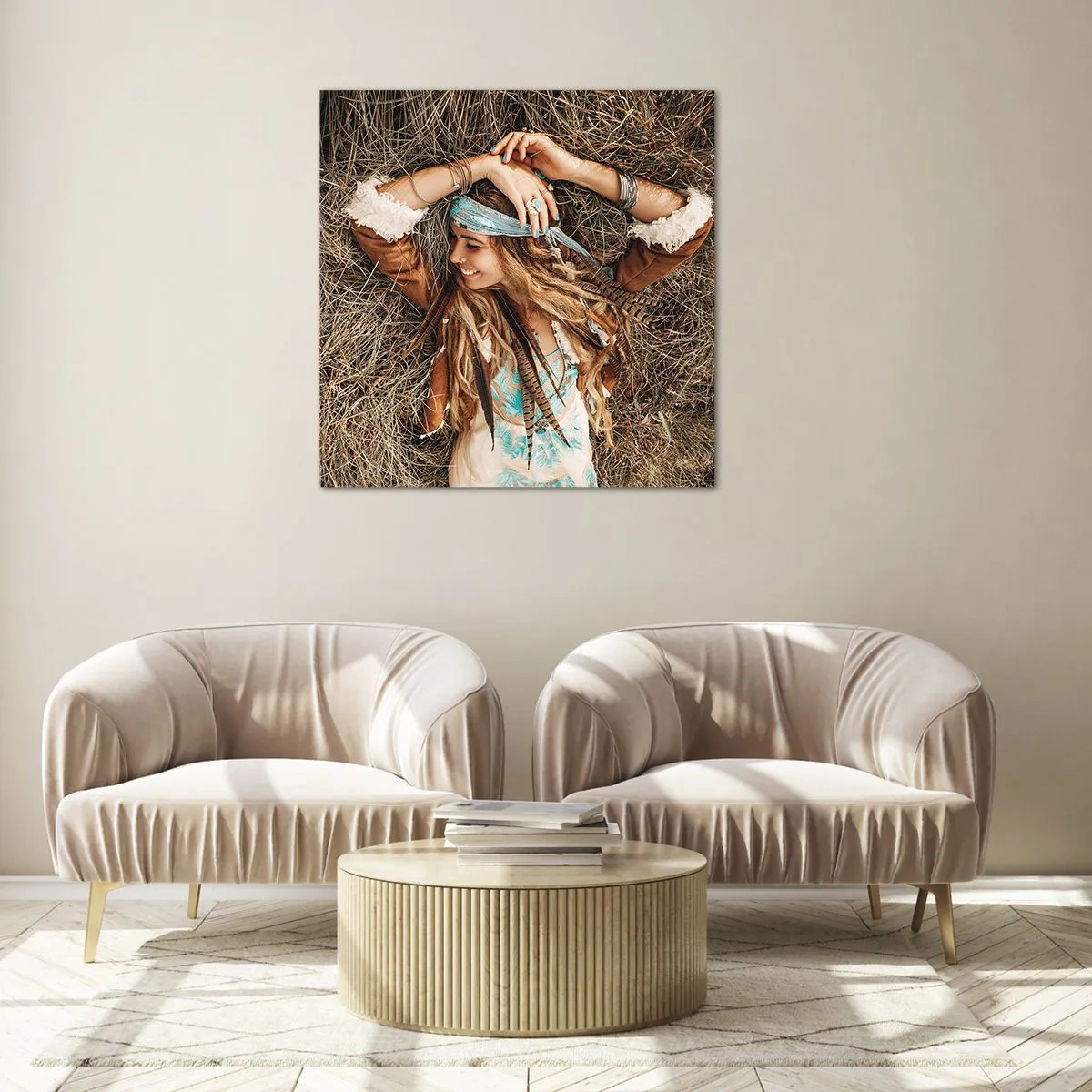 Schilderen op glas - Op weg naar de zomer van de liefde - 70x70 cm