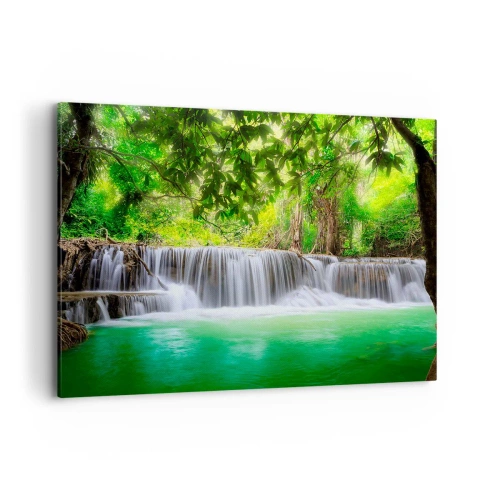 Schilderen op canvas - Een waterval in het groen - 100x70 cm