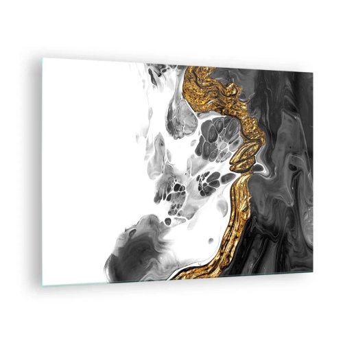 Schilderen op glas - Abstracte compositie van zwart, wit en goud - 70x50cm - Organische samenstelling - Moderne wanddecoratie voor woonkamer en slaapkamer ARTTOR