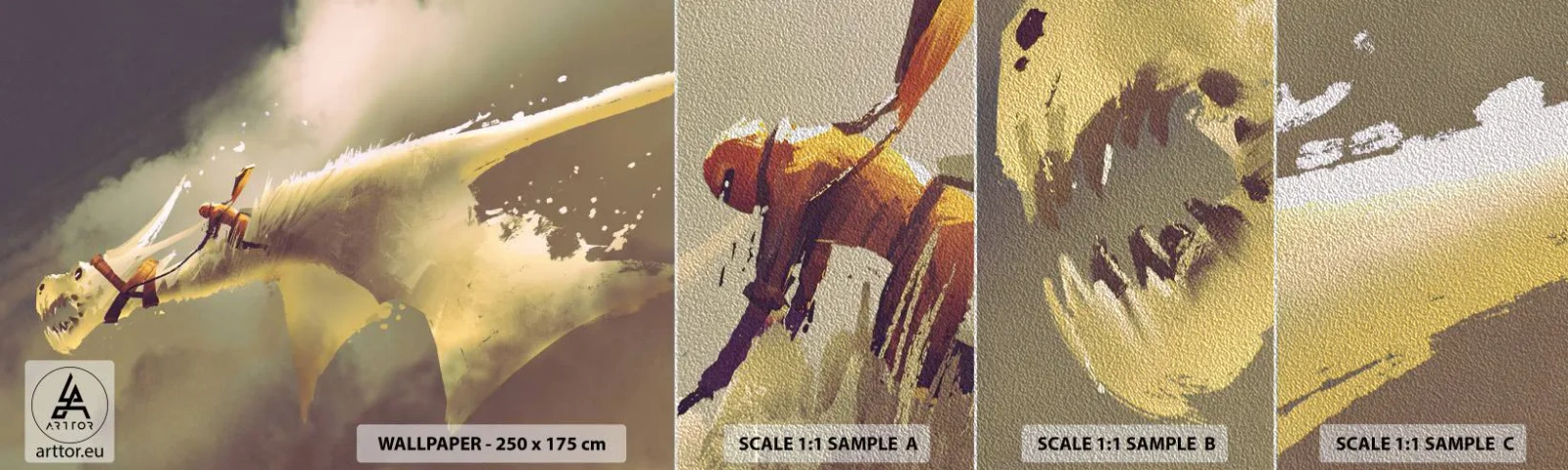 Fotobehang Monster Premium Sand - De wereld te hulp - Abstractie, Fantasie, Draak - 100x30 cm