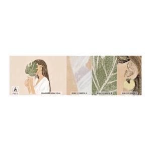 Fotobehang Monster Premium Canvas - Mysterieus portret met een waaier - Blad, Vrouw, Boho - 100x30 cm