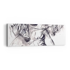 Schilderen op canvas - Dansend met de zebra's - 90x30 cm